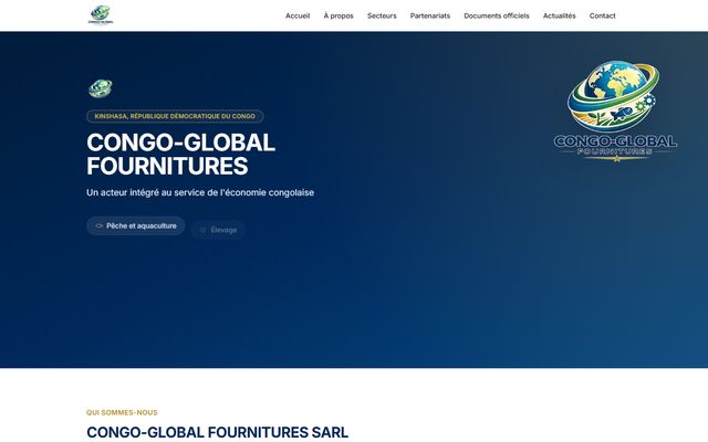 Capture réelle de la page d’accueil du site Congo-Global Fournitures.