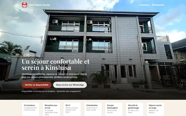 Capture réelle de la page d’accueil du site Hôtel Sainte-Marthe.